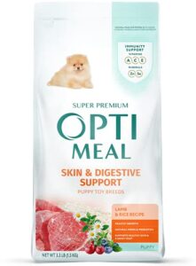 optimeal puppy dog food – proudly ukrainian – delicious puppy food dry recipe with skin and digestive support for small and toy breed puppies (3.3 pound (pack of 1), lamb & rice)