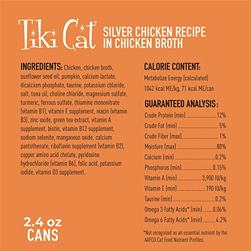 Tiki Cat Silver Wet Cat Food for Seniors, Chicken, 2.4 oz. Cans (6 Count)