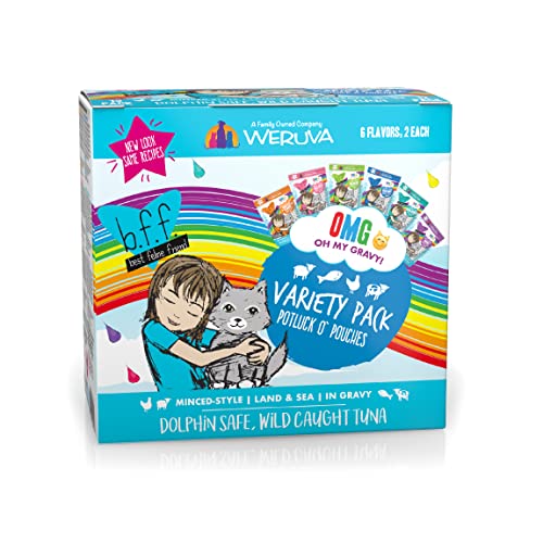 B.F.F. Omg - Best Feline Friend Oh My Gravy!, Variety Pack, Potluck O' Pouches, Wet Cat Food By Weruva, 2.8Oz Pouches (Pack Of 12)