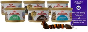 royal canin functional support wet cat food 3 flavor 6 can sampler, (2) each: digest sensitive, aging 12+, urinary care (3 ounces) – plus catnip toy and fun facts booklet bundle