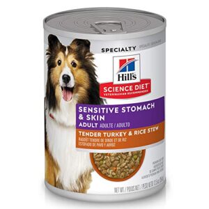 hill’s science diet wet dog food, adult, sensitive stomach & skin, tender turkey & rice stew, 12.5 ounce (pack of 12)