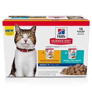 hill’s science diet senior 7+ wet cat food pouch, variety pack chicken and tuna, 2.8 oz, 12 pk