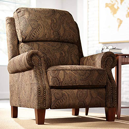 Kensington Hill Beaumont Warm Brown Paisley Patterned Recliner Chair Traditional Armchair Comfortable Push Manual Reclining Footrest Adjustable for Bedroom Living Room Reading Home Relax Office