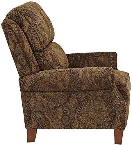 Kensington Hill Beaumont Warm Brown Paisley Patterned Recliner Chair Traditional Armchair Comfortable Push Manual Reclining Footrest Adjustable for Bedroom Living Room Reading Home Relax Office