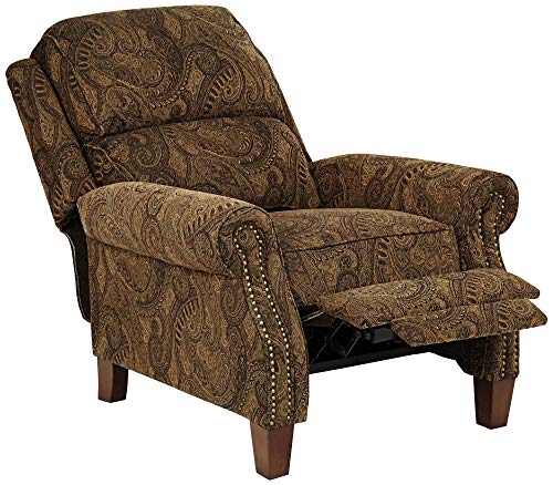 Kensington Hill Beaumont Warm Brown Paisley Patterned Recliner Chair Traditional Armchair Comfortable Push Manual Reclining Footrest Adjustable for Bedroom Living Room Reading Home Relax Office