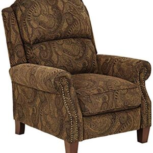 Kensington Hill Beaumont Warm Brown Paisley Patterned Recliner Chair Traditional Armchair Comfortable Push Manual Reclining Footrest Adjustable for Bedroom Living Room Reading Home Relax Office