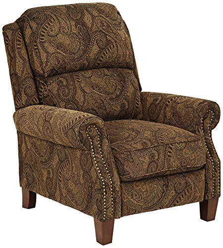 Kensington Hill Beaumont Warm Brown Paisley Patterned Recliner Chair Traditional Armchair Comfortable Push Manual Reclining Footrest Adjustable for Bedroom Living Room Reading Home Relax Office