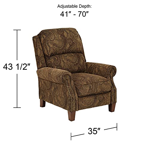 Kensington Hill Beaumont Warm Brown Paisley Patterned Recliner Chair Traditional Armchair Comfortable Push Manual Reclining Footrest Adjustable for Bedroom Living Room Reading Home Relax Office