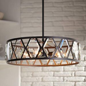 regency hill lexington black pendant chandelier 26″ wide rustic industrial clear crystal glass drum shade 6-light fixture dining room house foyer entryway kitchen bedroom living room