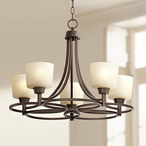 Regency Hill Whitfield Oil Rubbed Bronze Chandelier Lighting 23" Wide Farmhouse Rustic Glass Shades 5-Light Fixture for Dining Room Living House Home Foyer Kitchen Island Entryway Bedroom