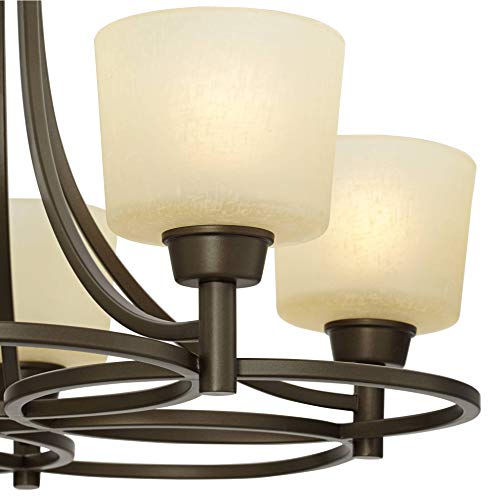 Regency Hill Whitfield Oil Rubbed Bronze Chandelier Lighting 23" Wide Farmhouse Rustic Glass Shades 5-Light Fixture for Dining Room Living House Home Foyer Kitchen Island Entryway Bedroom