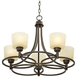 Regency Hill Whitfield Oil Rubbed Bronze Chandelier Lighting 23" Wide Farmhouse Rustic Glass Shades 5-Light Fixture for Dining Room Living House Home Foyer Kitchen Island Entryway Bedroom