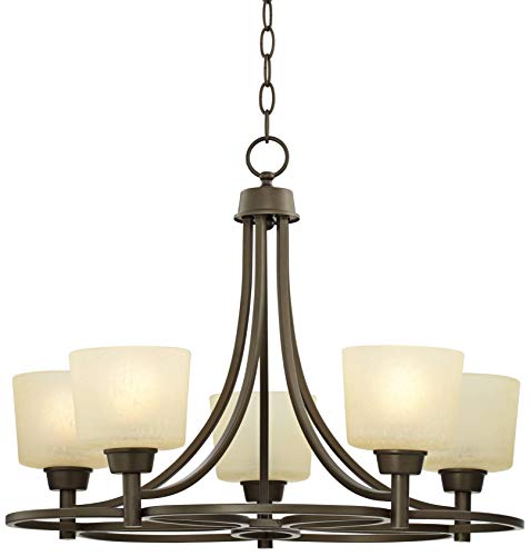 Regency Hill Whitfield Oil Rubbed Bronze Chandelier Lighting 23" Wide Farmhouse Rustic Glass Shades 5-Light Fixture for Dining Room Living House Home Foyer Kitchen Island Entryway Bedroom