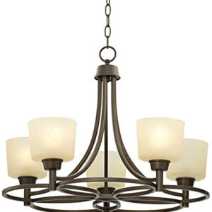 Regency Hill Whitfield Oil Rubbed Bronze Chandelier Lighting 23" Wide Farmhouse Rustic Glass Shades 5-Light Fixture for Dining Room Living House Home Foyer Kitchen Island Entryway Bedroom