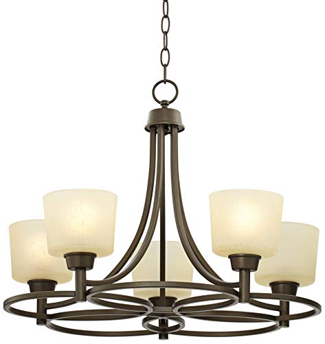 Regency Hill Whitfield Oil Rubbed Bronze Chandelier Lighting 23" Wide Farmhouse Rustic Glass Shades 5-Light Fixture for Dining Room Living House Home Foyer Kitchen Island Entryway Bedroom