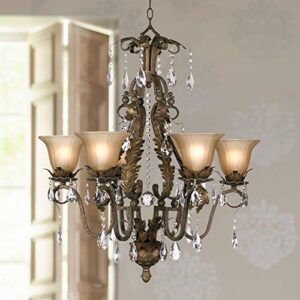 regency hill iron leaf roman bronze chandelier lighting 29″ wide crystal cream glass shade 6-light fixture for dining room house foyer entryway kitchen bedroom living room high ceilings