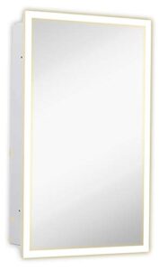 hamilton hills 16×26 inch white lighting medicine cabinet with mirror | backlit medicine cabinet organizer with 4 glass shelves | farmhouse wall mounted hanging rectangular bathroom cabinet