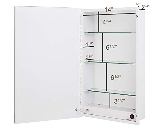 Hamilton Hills 16x26 inch White Lighting Medicine Cabinet with Mirror | Backlit Medicine Cabinet Organizer with 4 Glass Shelves | Farmhouse Wall Mounted Hanging Rectangular Bathroom Cabinet