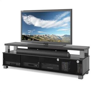 bowery hill tv stand for 80 inch tv, entertainment console with storage shelf for living room, tempered glass top and wood, black