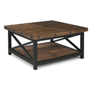 bowery hill farmhouse wooden carpenter square coffee table in brown finish