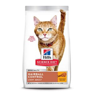 hill’s science diet dry cat food, light adult, hairball control, light for healthy weight & weight management, chicken recipe, 15.5 lb bag