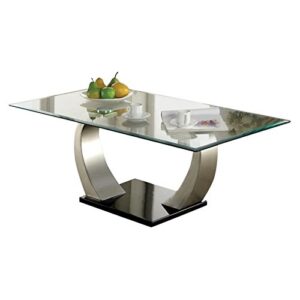 bowery hill modern contemporary glass top coffee table, living room, with satin silver base