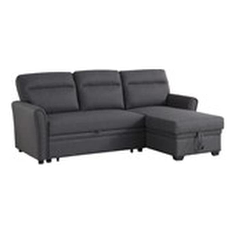 BOWERY HILL Fabric Reversible/Sectional Sleeper Sofa, Pull Out Sleeper Bed with Storage Chaise in Gray