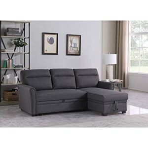 BOWERY HILL Fabric Reversible/Sectional Sleeper Sofa, Pull Out Sleeper Bed with Storage Chaise in Gray