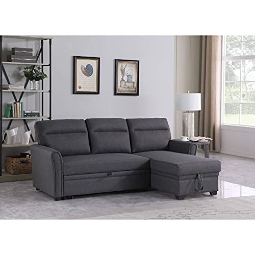 BOWERY HILL Fabric Reversible/Sectional Sleeper Sofa, Pull Out Sleeper Bed with Storage Chaise in Gray