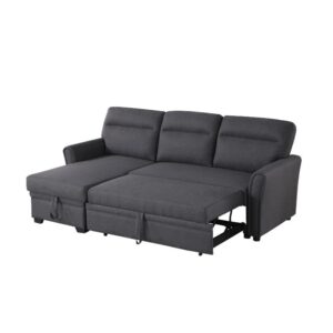 BOWERY HILL Fabric Reversible/Sectional Sleeper Sofa, Pull Out Sleeper Bed with Storage Chaise in Gray