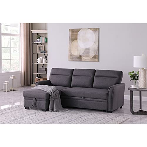 BOWERY HILL Fabric Reversible/Sectional Sleeper Sofa, Pull Out Sleeper Bed with Storage Chaise in Gray