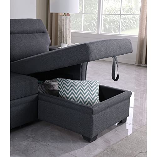 BOWERY HILL Fabric Reversible/Sectional Sleeper Sofa, Pull Out Sleeper Bed with Storage Chaise in Gray