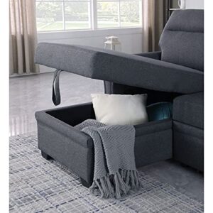 BOWERY HILL Fabric Reversible/Sectional Sleeper Sofa, Pull Out Sleeper Bed with Storage Chaise in Gray
