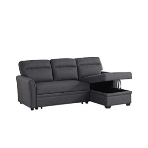 BOWERY HILL Fabric Reversible/Sectional Sleeper Sofa, Pull Out Sleeper Bed with Storage Chaise in Gray