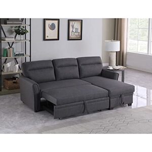 BOWERY HILL Fabric Reversible/Sectional Sleeper Sofa, Pull Out Sleeper Bed with Storage Chaise in Gray