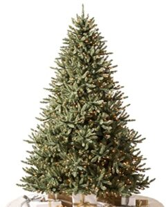 balsam hill 7ft premium pre-lit artificial christmas tree ‘traditional’ classic blue spruce with clear led lights, storage bag, and includes fluffing gloves, and extra bulbs