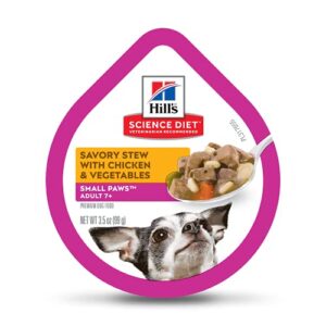 hill’s science diet wet dog food, adult 7+ for senior dogs, small paws for small breeds, savory stew chicken & vegetables, white, 3.5 ounce (pack of 12)