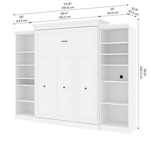 BOWERY HILL Vera Easy-Lift Queen Murphy Wall Bed with Double Bookcase Storage in White