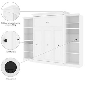 BOWERY HILL Vera Easy-Lift Queen Murphy Wall Bed with Double Bookcase Storage in White