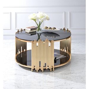 bowery hill round glass top coffee table end table in black and gold