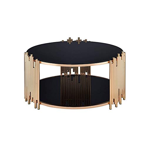 BOWERY HILL Round Glass Top Coffee Table End Table in Black and Gold