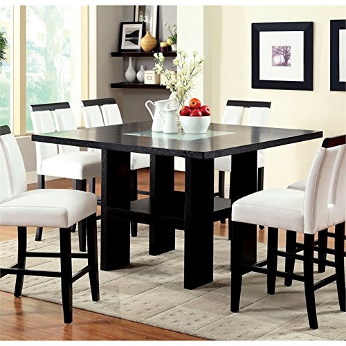 BOWERY HILL Contemporary Wood Counter Height LED Dining Table in Black