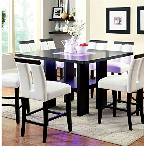 BOWERY HILL Contemporary Wood Counter Height LED Dining Table in Black