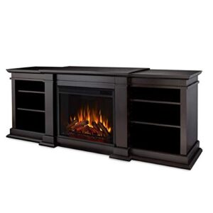 bowery hill traditional tv stand wood electric fireplace mantel heater with remote control, adjustable led flame, 1500w in dark walnut