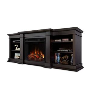 BOWERY HILL Traditional TV Stand Wood Electric Fireplace Mantel Heater with Remote Control, Adjustable Led Flame, 1500W in Dark Walnut