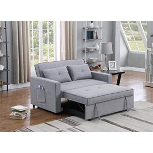 BOWERY HILL Light Gray Linen Fabric 3-in-1 Convertible Sleeper Loveseat with Side Pocket