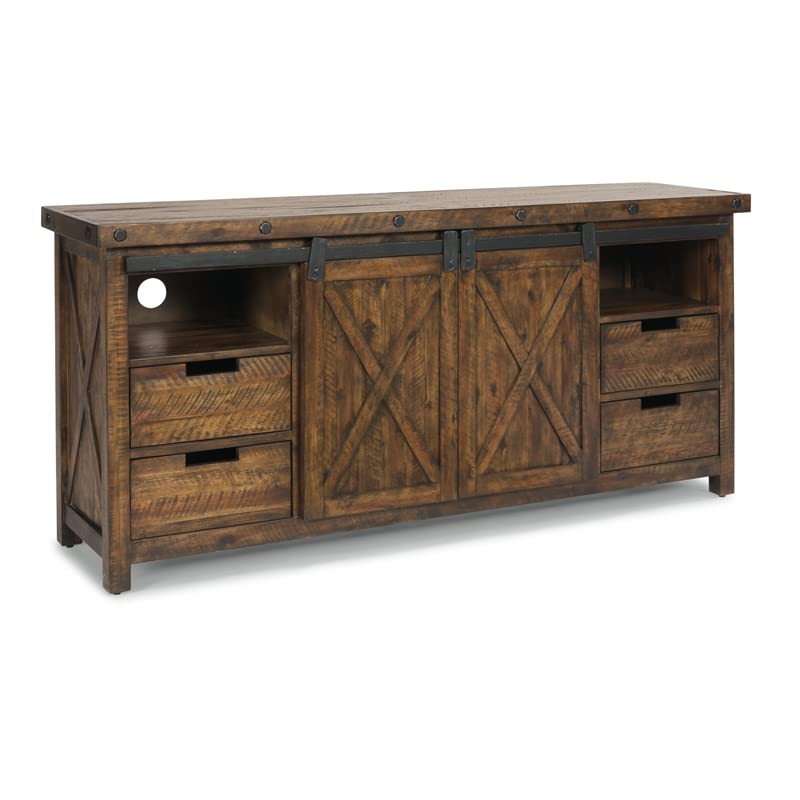 BOWERY HILL Farmhouse Wooden Carpenter Brown Entertainment Base