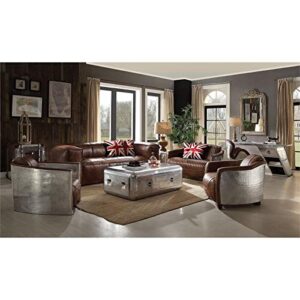 bowery hill modern leather loveseat in retro brown and gray finish
