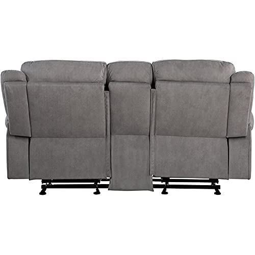 BOWERY HILL Reclining 2-Seat Loveseat with USB Dock & Console in 2-Tone, Pull Tab Sofa Couch with Back and Seat Cushion for Living Room, Gray Velvet, 39" D x 80" W x 41" H