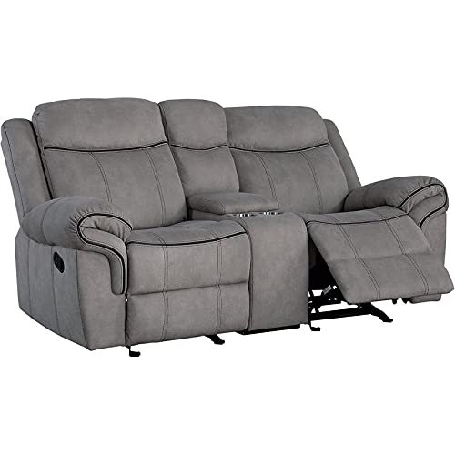BOWERY HILL Reclining 2-Seat Loveseat with USB Dock & Console in 2-Tone, Pull Tab Sofa Couch with Back and Seat Cushion for Living Room, Gray Velvet, 39" D x 80" W x 41" H